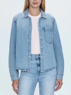 NWT Pistola Denim Jules Snap Button Down Denim Shirt Distressed Size Small